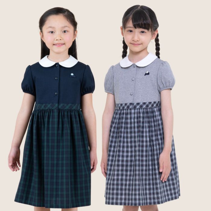 学校説明会 お受験 前開き ワンピース 女の子 半袖 子供服 チェック柄ドッキングワンピース 90 95 100 110 120 130cm (8336-2303) CHOPIN/ショパン