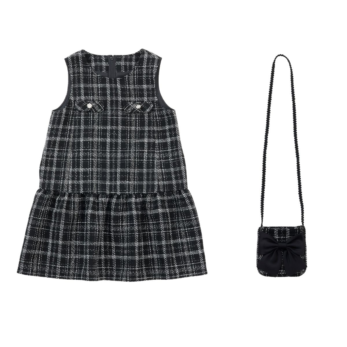 ポシェット付きファンシーツイードジャンパースカート 110 120 130 140 (2576-7309) CHOPINblue/ショパンブルー