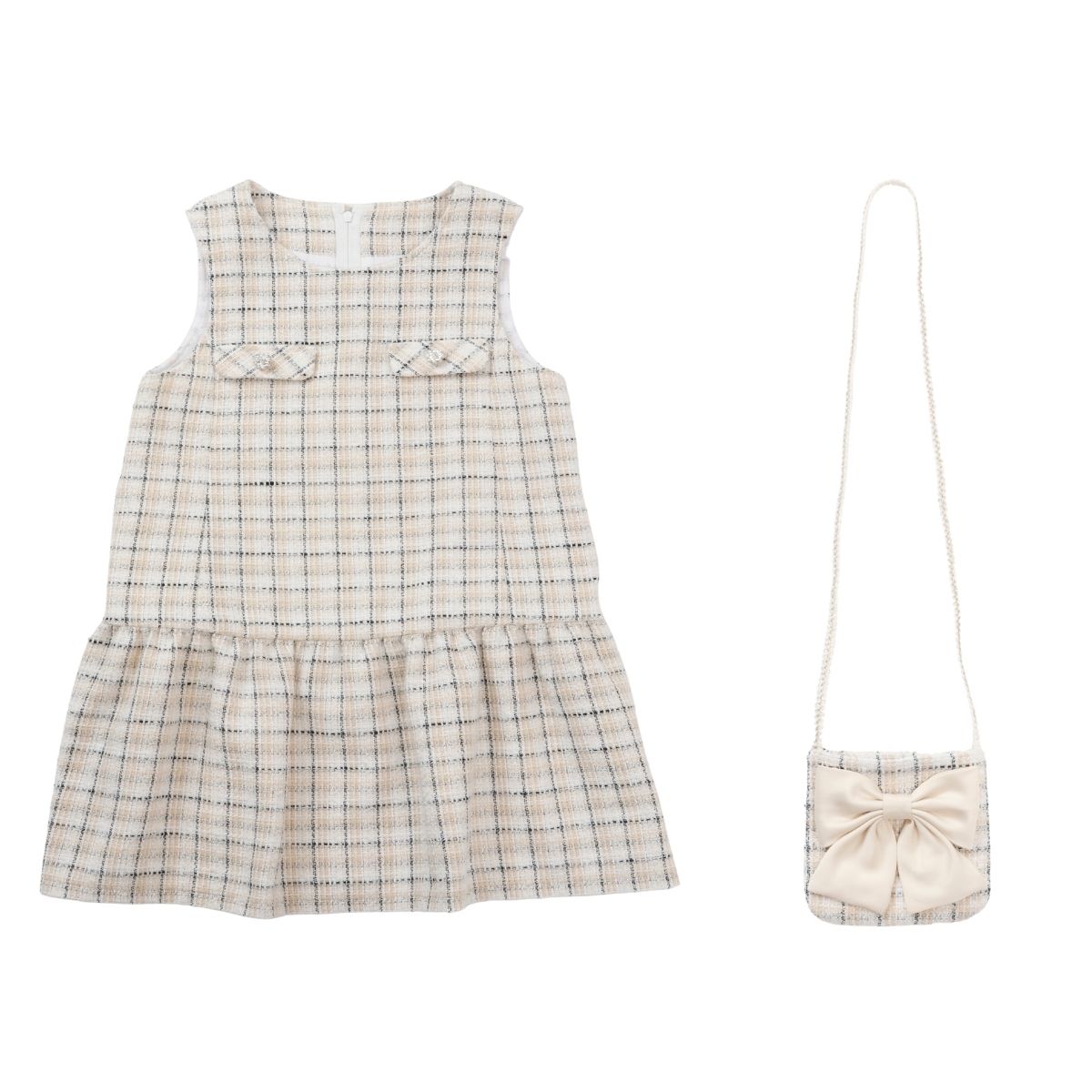 ポシェット付きファンシーツイードジャンパースカート 110 120 130 140 (2576-7309) CHOPINblue/ショパンブルー