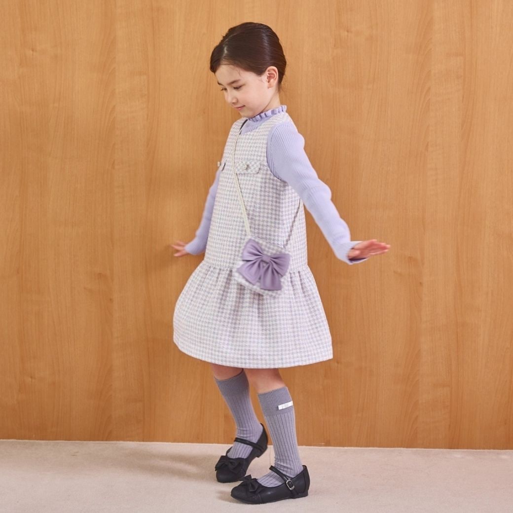 【新色/近日入荷】ポシェット付きファンシーツイードジャンパースカート 110 120 130 140 (2576-7309) CHOPINblue/ショパンブルー