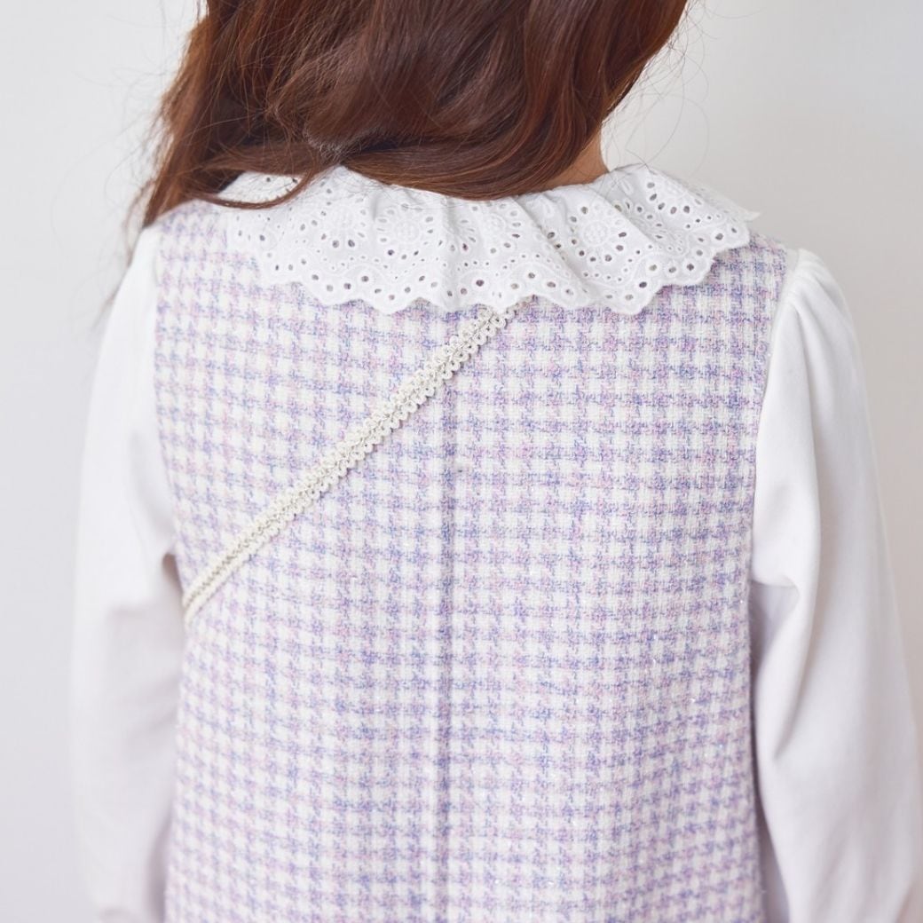 【新色/近日入荷】ポシェット付きファンシーツイードジャンパースカート 110 120 130 140 (2576-7309) CHOPINblue/ショパンブルー