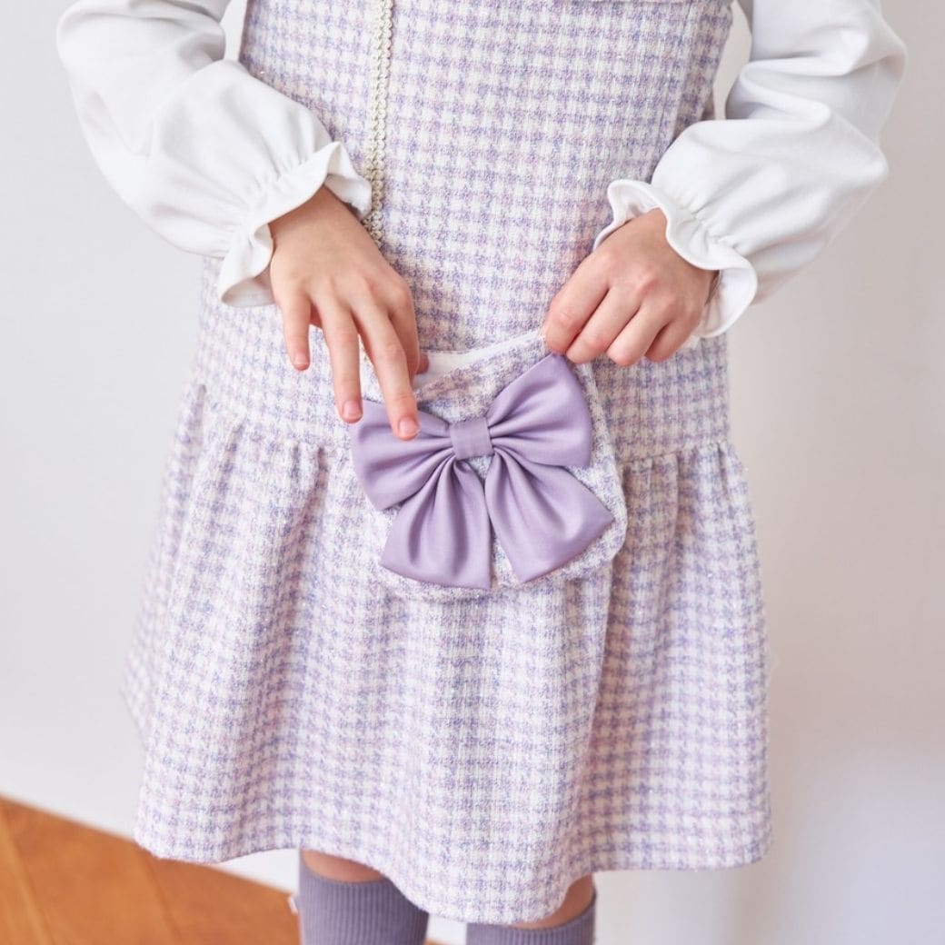 【新色/近日入荷】ポシェット付きファンシーツイードジャンパースカート 110 120 130 140 (2576-7309) CHOPINblue/ショパンブルー