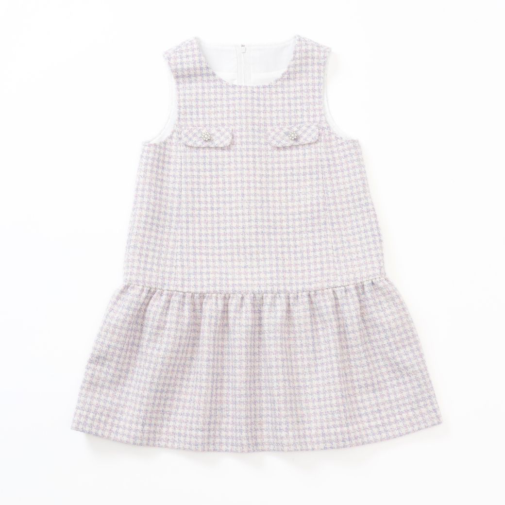 【新色/近日入荷】ポシェット付きファンシーツイードジャンパースカート 110 120 130 140 (2576-7309) CHOPINblue/ショパンブルー
