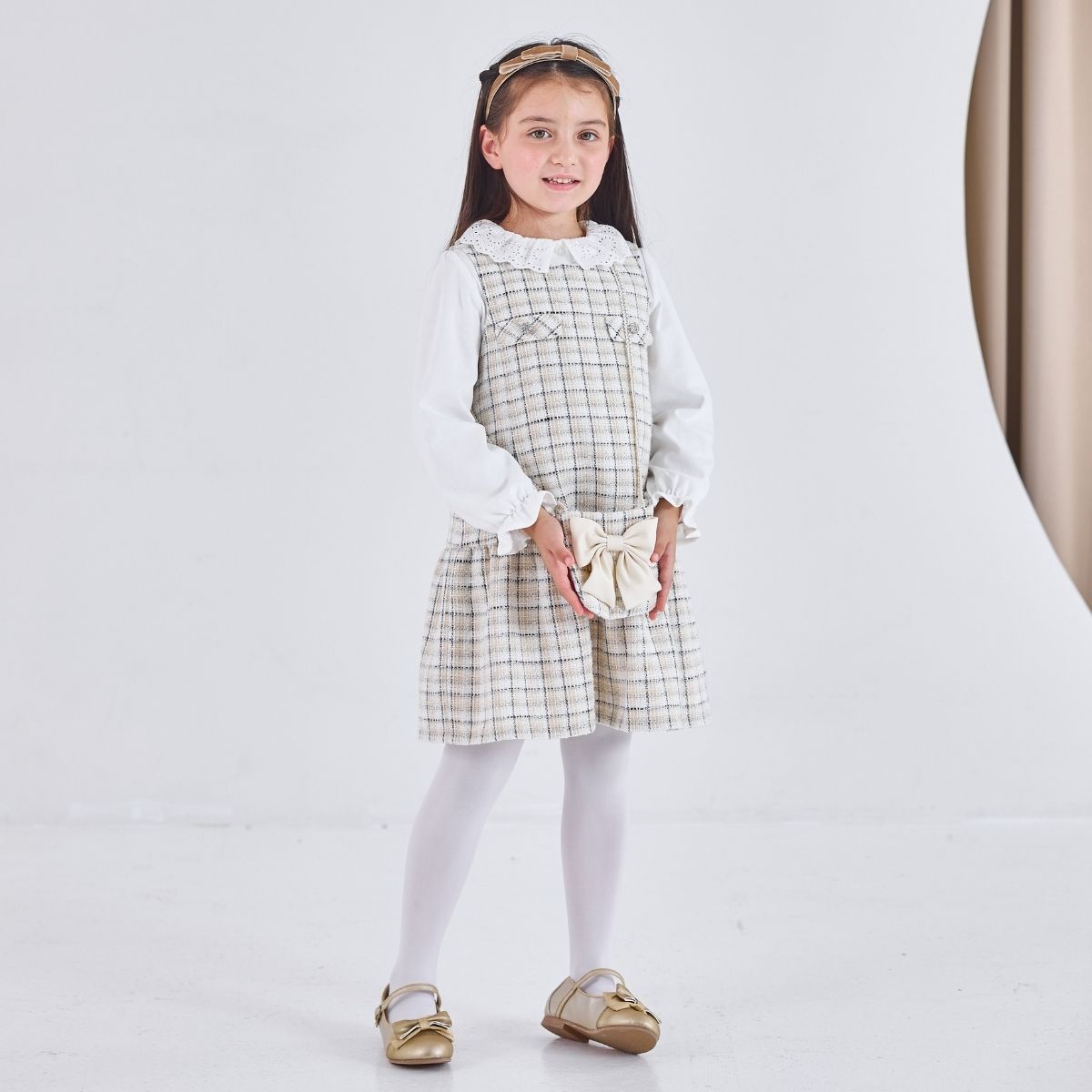 ポシェット付きファンシーツイードジャンパースカート 110 120 130 140 (2576-7309) CHOPINblue/ショパンブルー