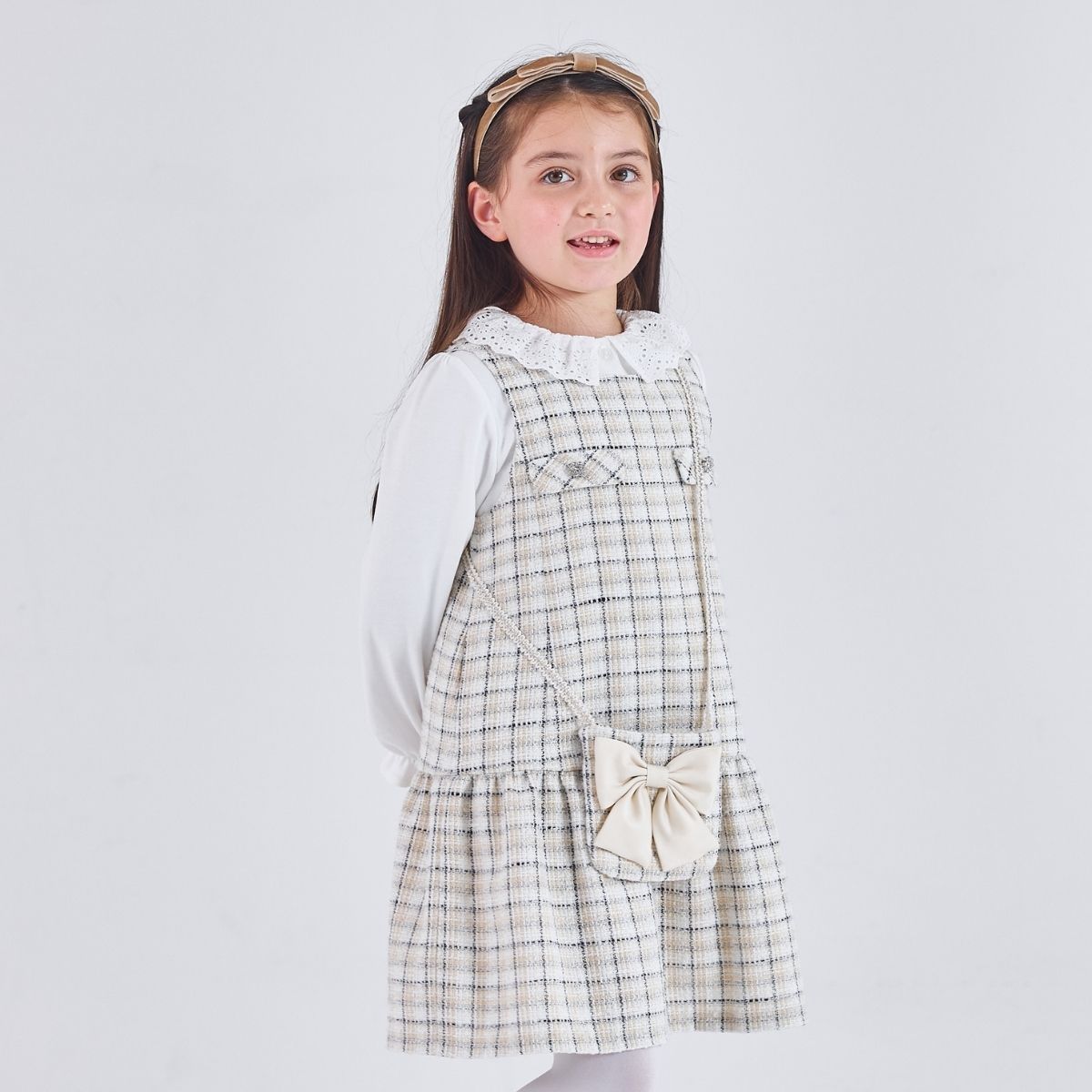 ポシェット付きファンシーツイードジャンパースカート 110 120 130 140 (2576-7309) CHOPINblue/ショパンブルー