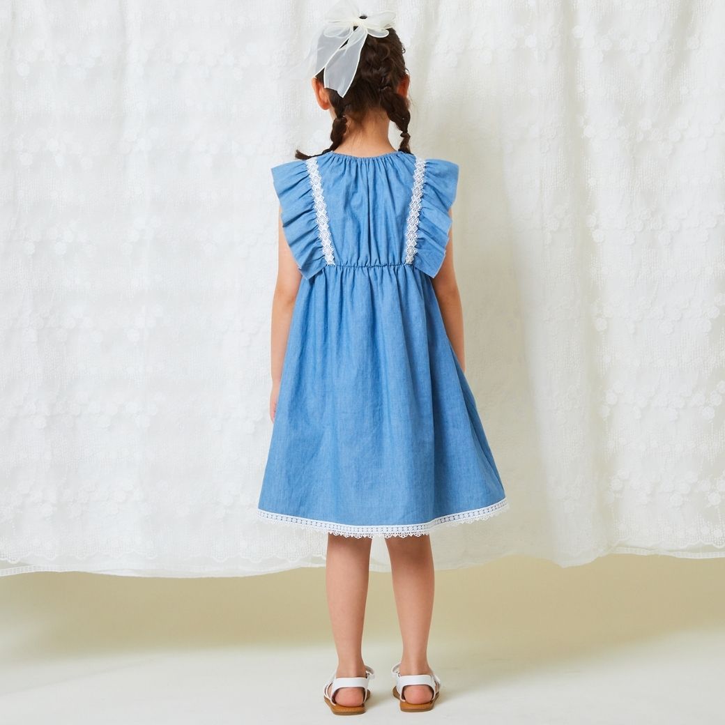 【TIMEセール55%OFF】デニム風フリル切替ワンピース 110 120 130 140cm (2436-7352) CHOPINblue/ショパンブルー