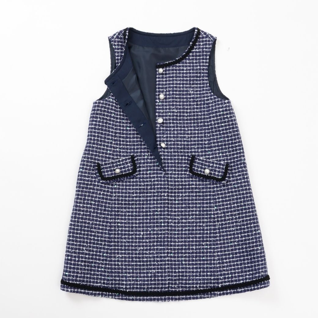 ファンシーツイードフロント釦ジャンパースカート 110 120 130 140cm (2576-7310) CHOPIN blue/ショパンブルー