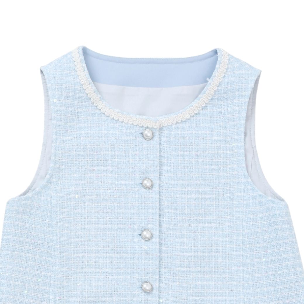 ファンシーツイードフロント釦ジャンパースカート 110 120 130 140cm (2576-7310) CHOPIN blue/ショパンブルー