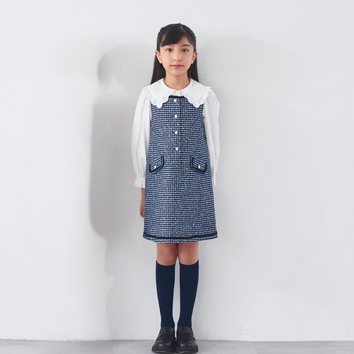 ファンシーツイードフロント釦ジャンパースカート 110 120 130 140cm (2576-7310) CHOPIN blue/ショパンブルー