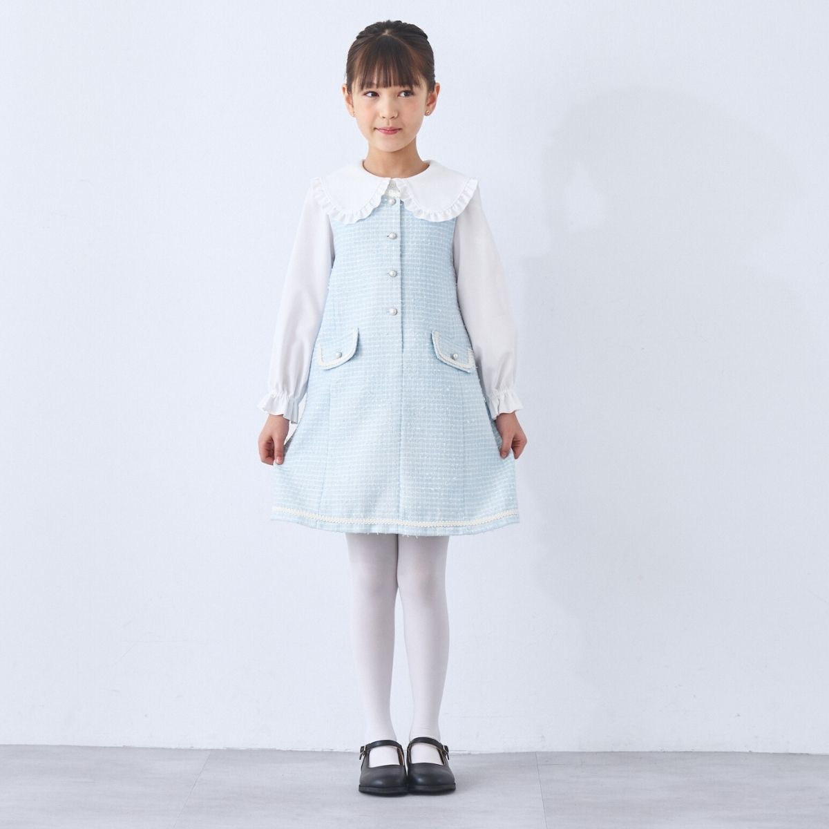 ファンシーツイードフロント釦ジャンパースカート 110 120 130 140cm