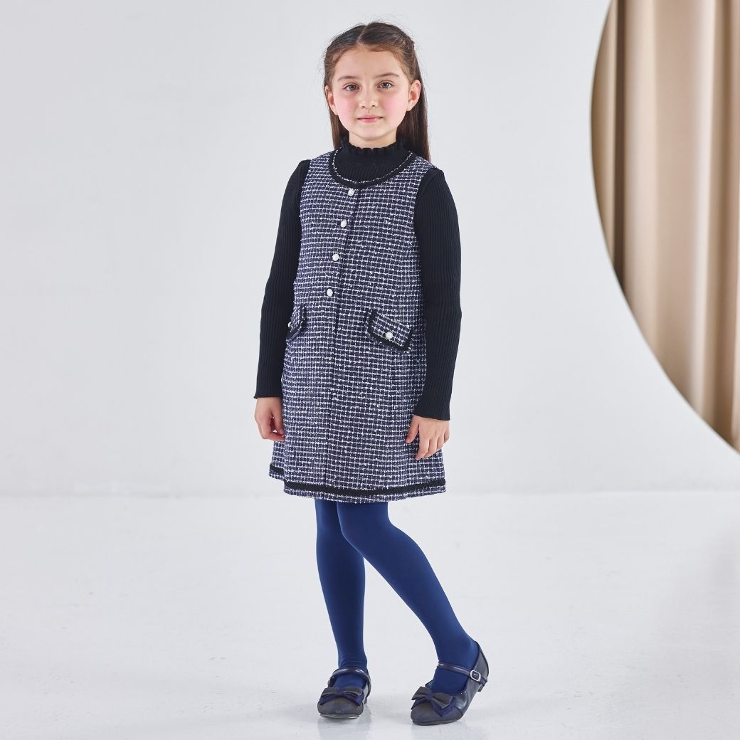 ファンシーツイードフロント釦ジャンパースカート 110 120 130 140cm (2576-7310) CHOPIN blue/ショパンブルー