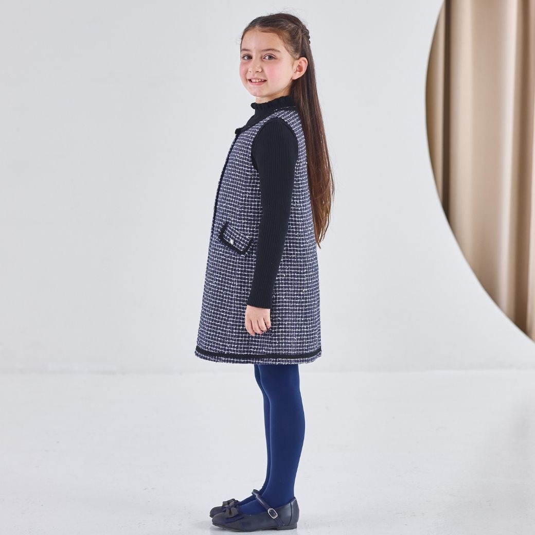 ファンシーツイードフロント釦ジャンパースカート 110 120 130 140cm (2576-7310) CHOPIN blue/ショパンブルー