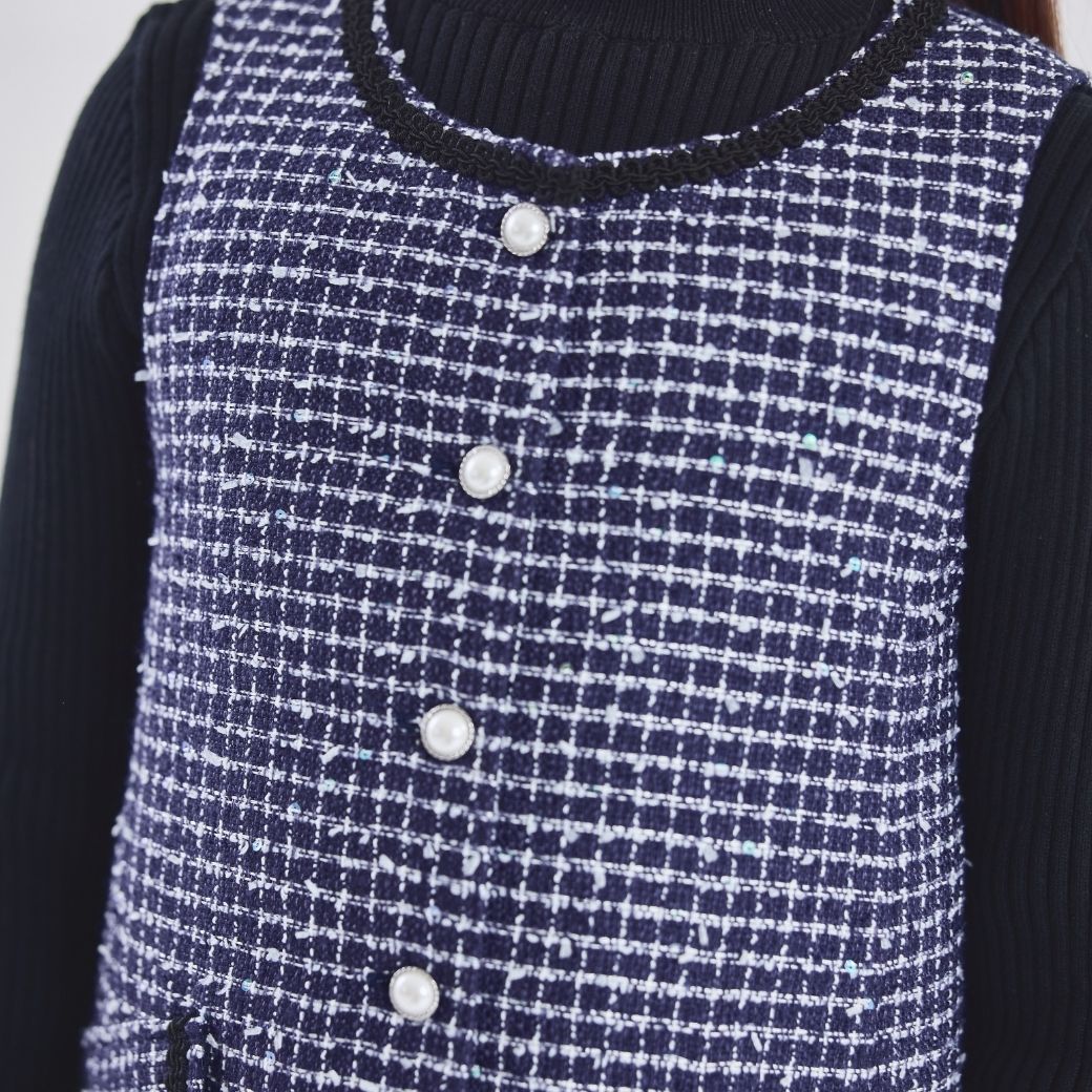 ファンシーツイードフロント釦ジャンパースカート 110 120 130 140cm (2576-7310) CHOPIN blue/ショパンブルー