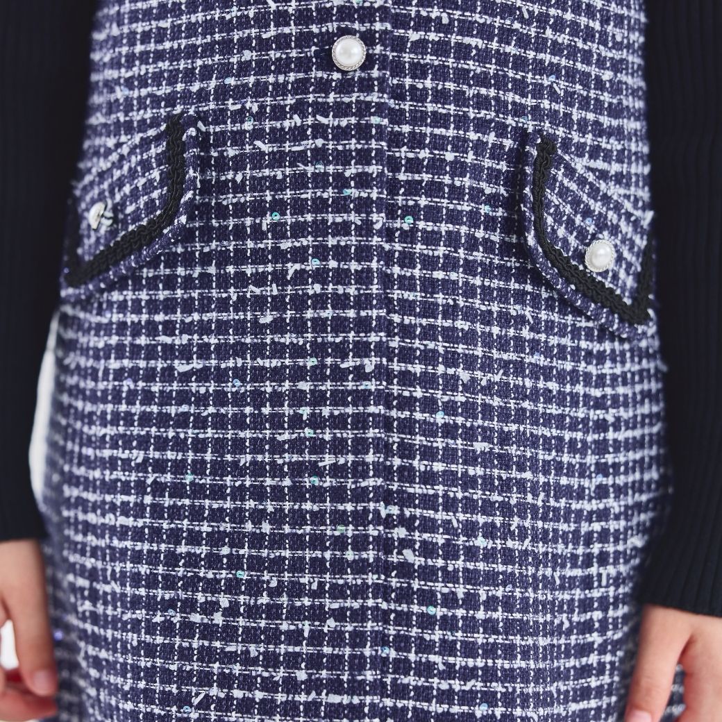 ファンシーツイードフロント釦ジャンパースカート 110 120 130 140cm (2576-7310) CHOPIN blue/ショパンブルー
