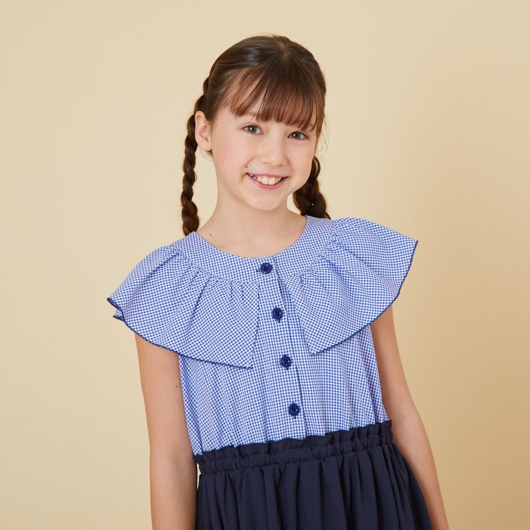 【セール40%OFF】ギンガムチェックケープカラードッキングワンピース 110 120 130cm (2436-7364) CHOPINblue/ショパンブルー