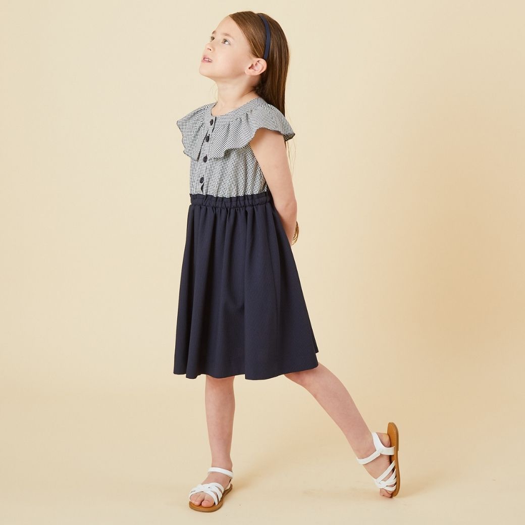 【セール40%OFF】ギンガムチェックケープカラードッキングワンピース 110 120 130cm (2436-7364) CHOPINblue/ショパンブルー