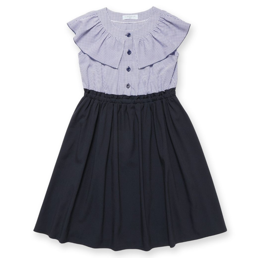 【セール40%OFF】ギンガムチェックケープカラードッキングワンピース 110 120 130cm (2436-7364) CHOPINblue/ショパンブルー