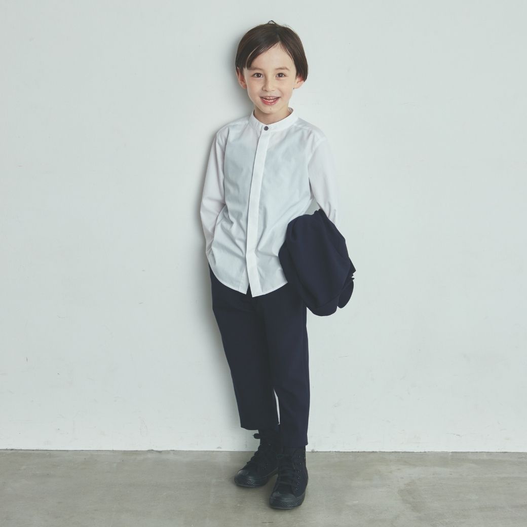 【WEB限定】比翼バンドカラーシャツ 100 110 120 130cm (2473-5452) CHOPINblue/ショパンブルー