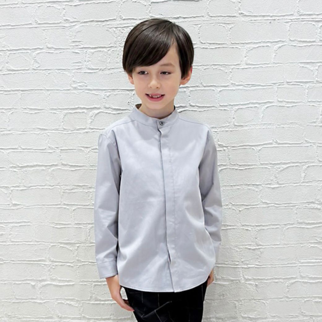 【WEB限定】比翼バンドカラーシャツ 100 110 120 130cm (2473-5452) CHOPINblue/ショパンブルー