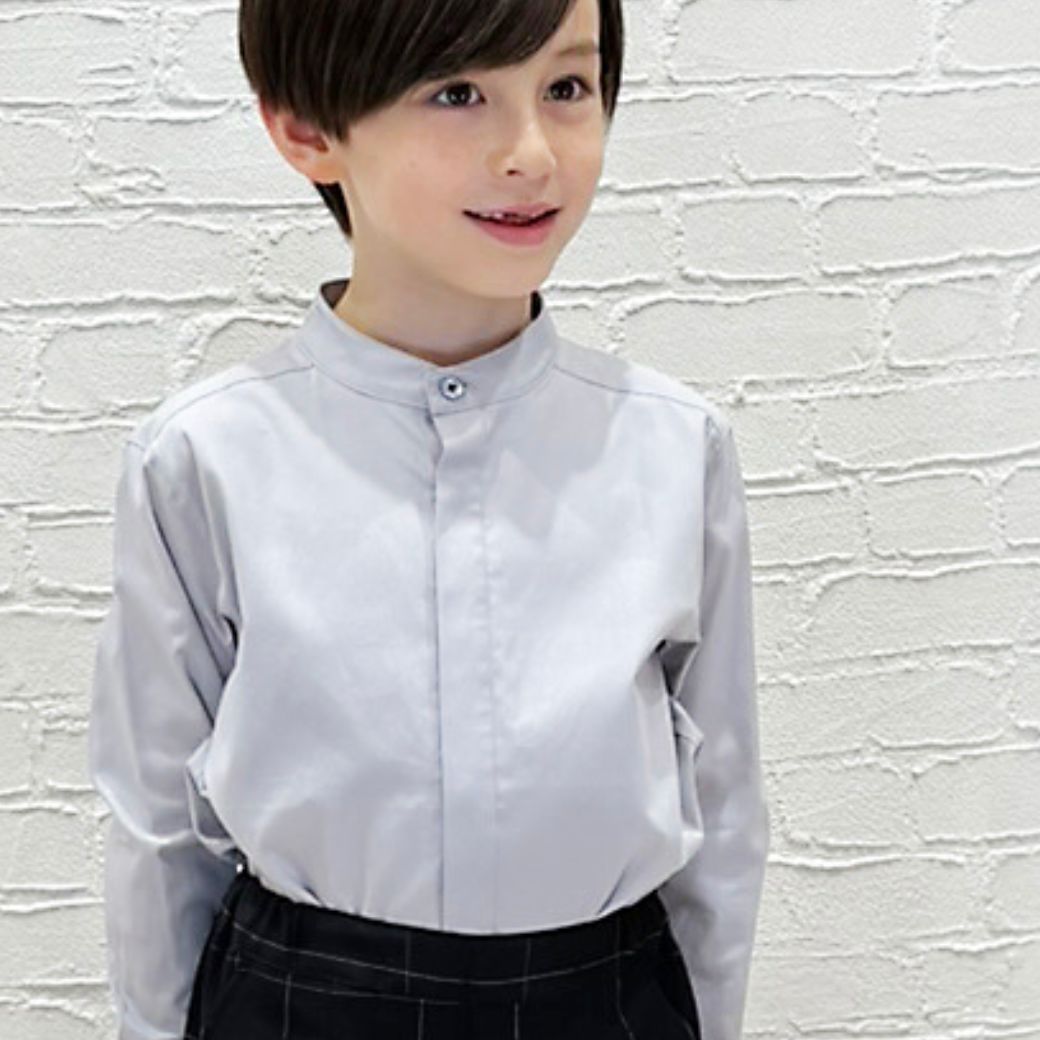 【WEB限定】比翼バンドカラーシャツ 100 110 120 130cm (2473-5452) CHOPINblue/ショパンブルー