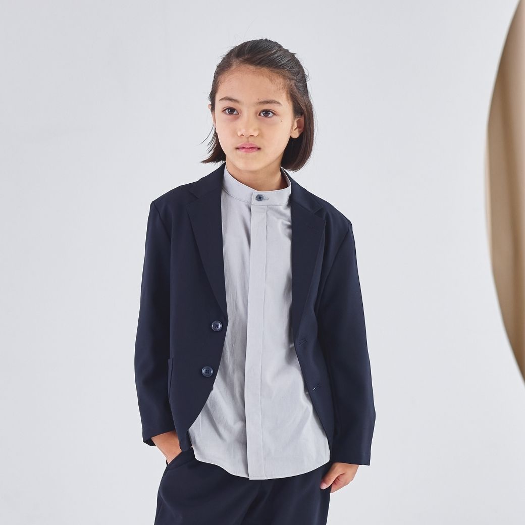 【WEB限定】比翼バンドカラーシャツ 100 110 120 130cm (2473-5452) CHOPINblue/ショパンブルー