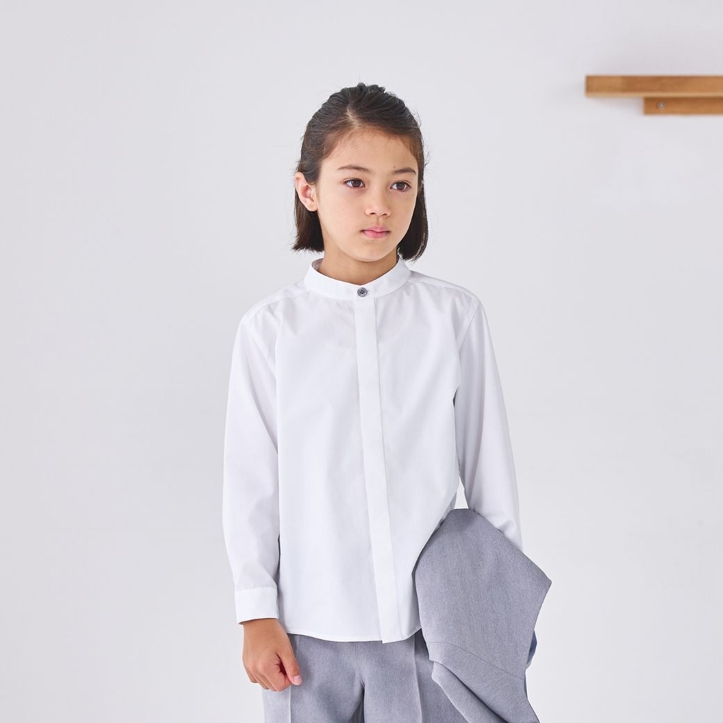 【WEB限定】比翼バンドカラーシャツ 100 110 120 130cm (2473-5452) CHOPINblue/ショパンブルー