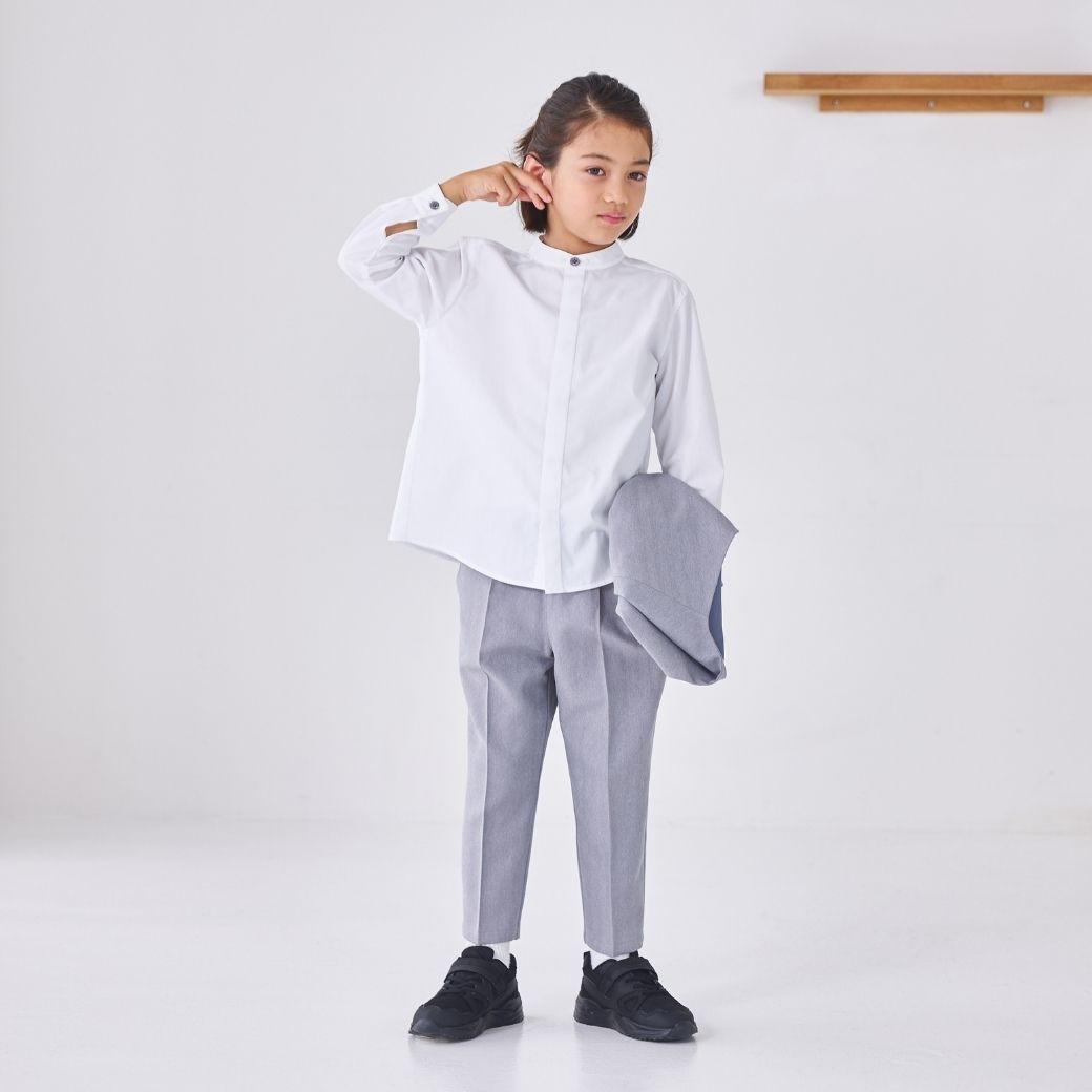 【WEB限定】比翼バンドカラーシャツ 100 110 120 130cm (2473-5452) CHOPINblue/ショパンブルー