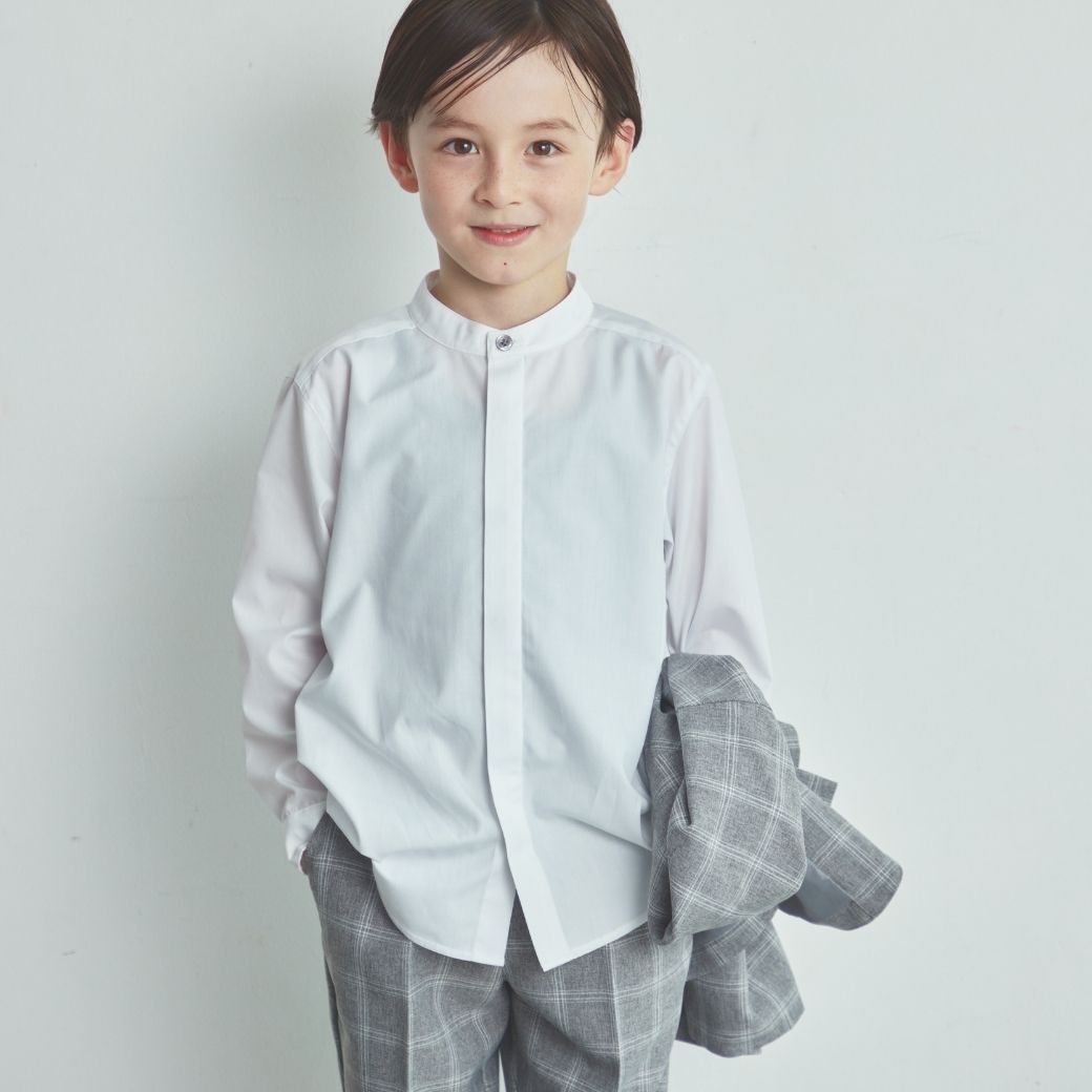 【WEB限定】比翼バンドカラーシャツ 100 110 120 130cm (2473-5452) CHOPINblue/ショパンブルー