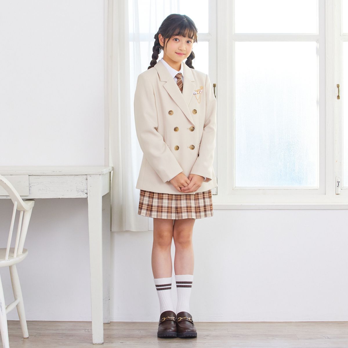 Wジャケットチェックキュロットスーツ 150 160 165cm(9301-2510) Candy  