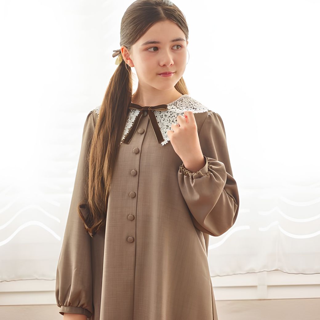 レース襟ワンピース 140 150 160cm (2676-7582) CHOPINblue/ショパンブルー