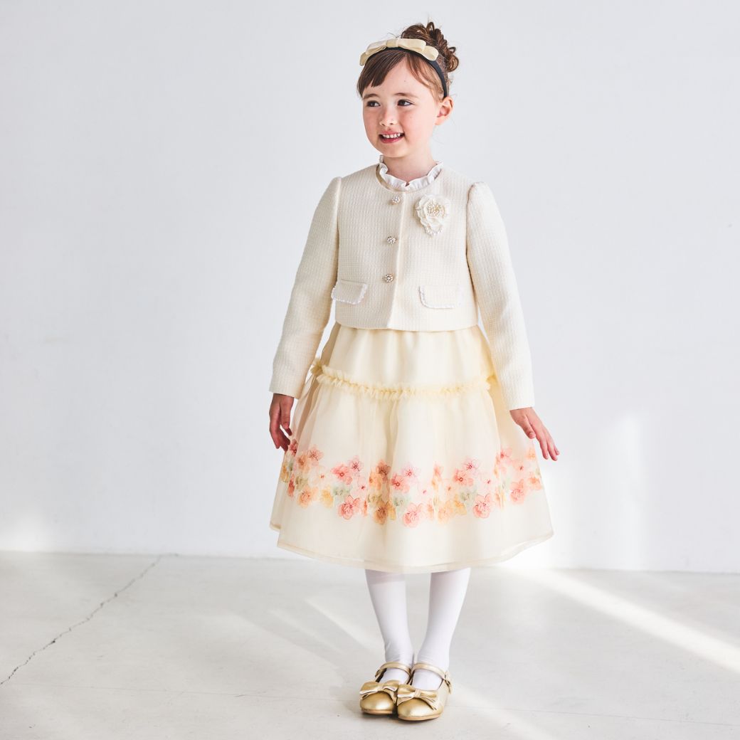 ツイードイエローフラワーアンサンブル 120 130cm (8501-7308) CHOPIN/ショパン 【PREMIUMライン】