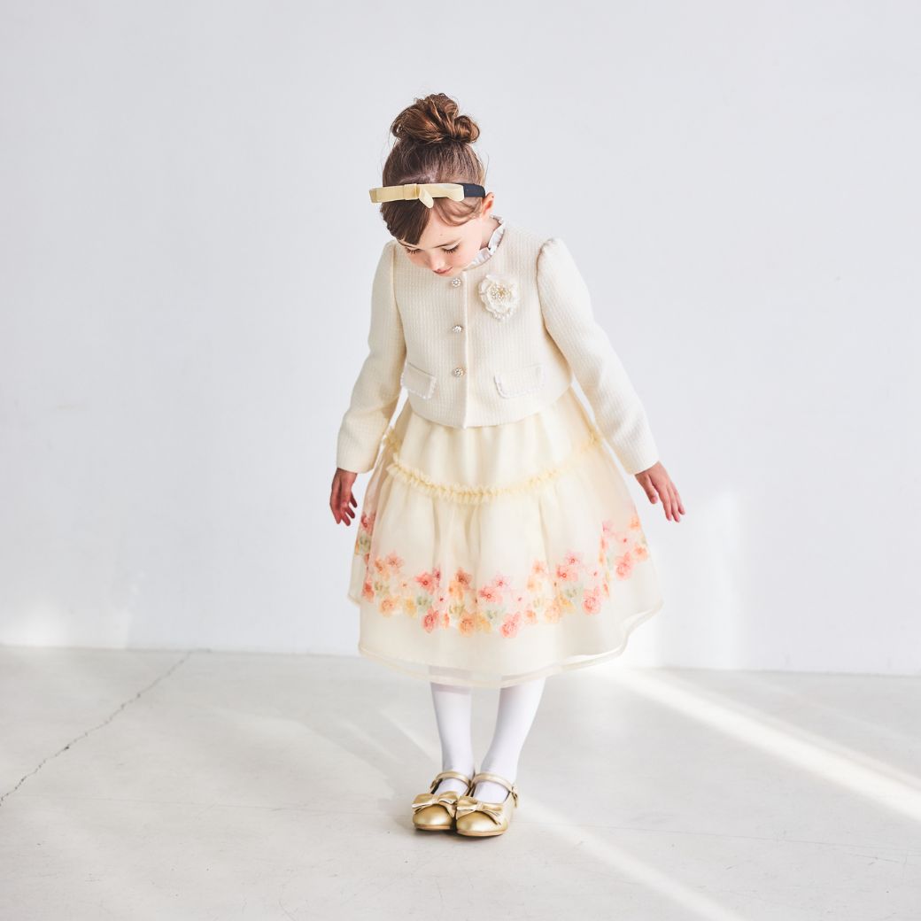 ツイードイエローフラワーアンサンブル 120 130cm (8501-7308) CHOPIN/ショパン 【PREMIUMライン】