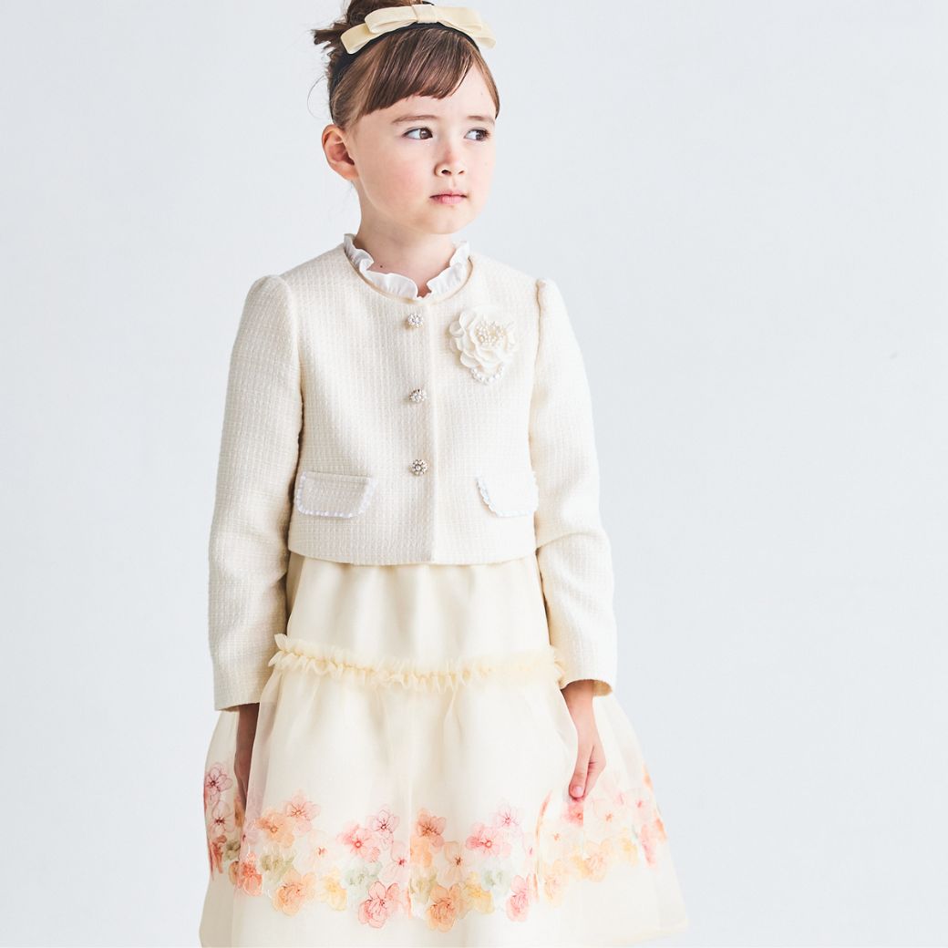 ツイードイエローフラワーアンサンブル 120 130cm (8501-7308) CHOPIN/ショパン 【PREMIUMライン】