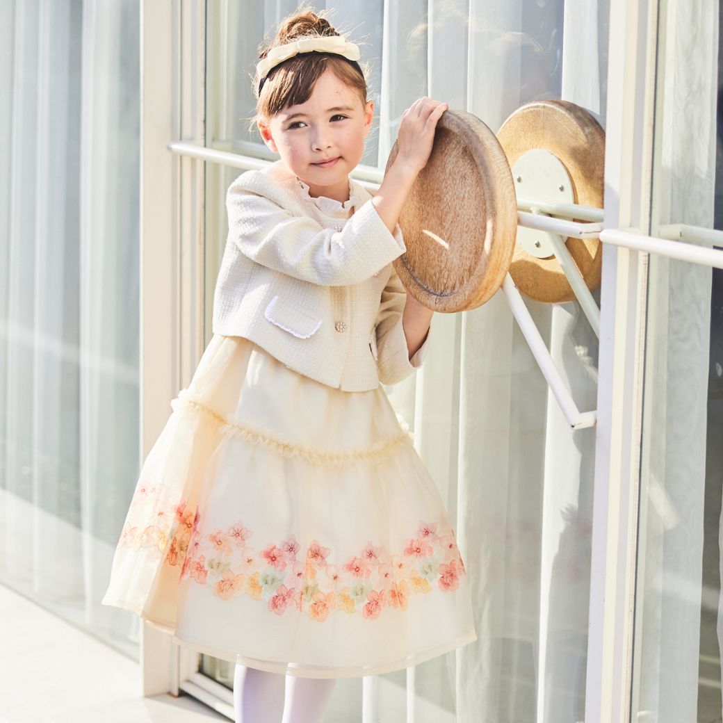 ツイードイエローフラワーアンサンブル 120 130cm (8501-7308) CHOPIN/ショパン 【PREMIUMライン】