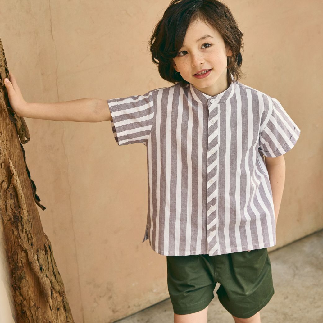 【FINALセール50%OFF】ストライプシャツ&パンツ/オールコットン2点セット 110 120 130 140cm (2531-5404) utremi/ユトレミ