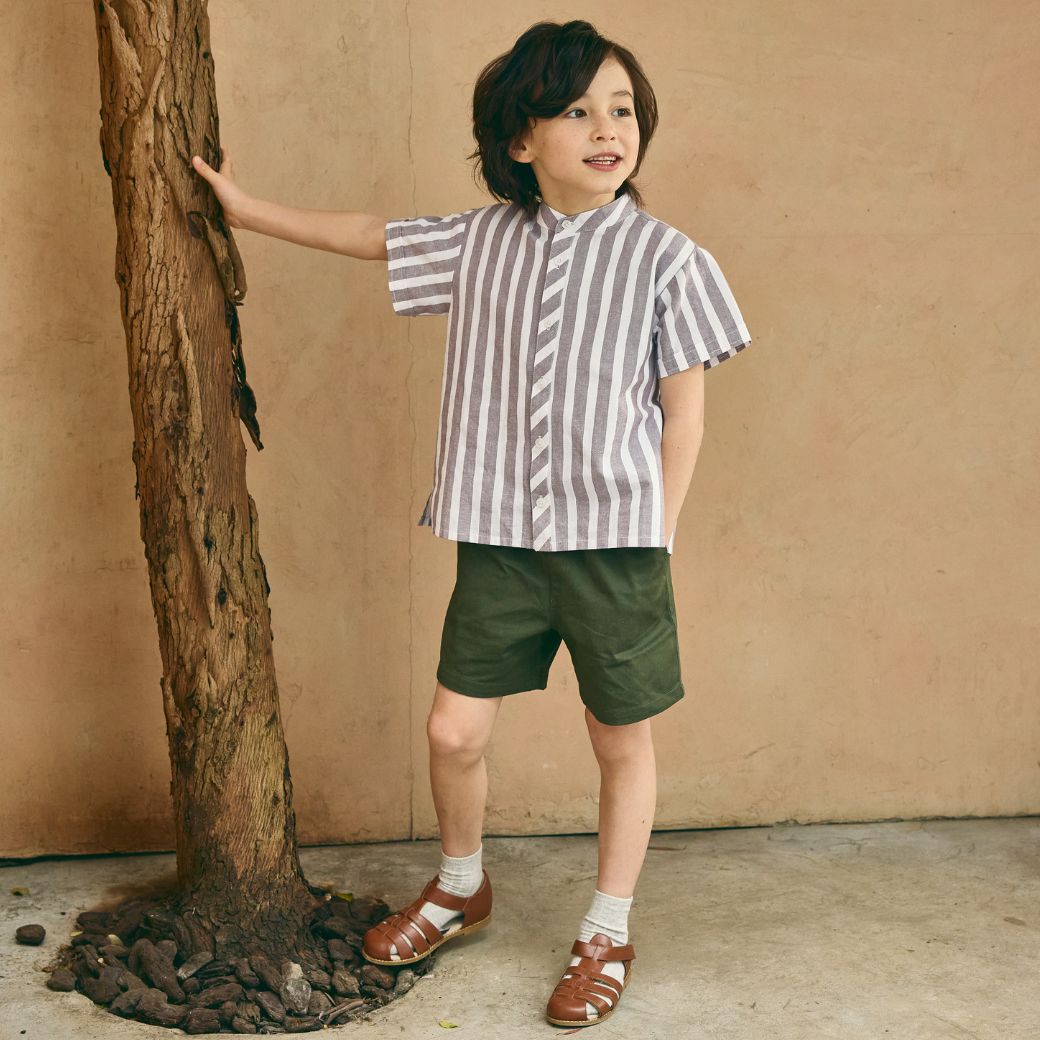 【FINALセール50%OFF】ストライプシャツ&パンツ/オールコットン2点セット 110 120 130 140cm (2531-5404) utremi/ユトレミ