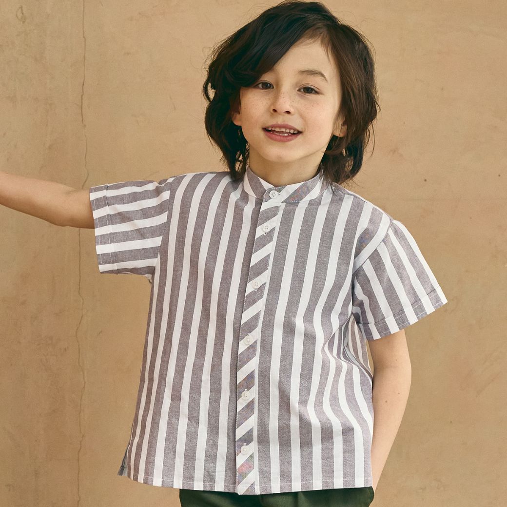 【FINALセール50%OFF】ストライプシャツ&パンツ/オールコットン2点セット 110 120 130 140cm (2531-5404) utremi/ユトレミ
