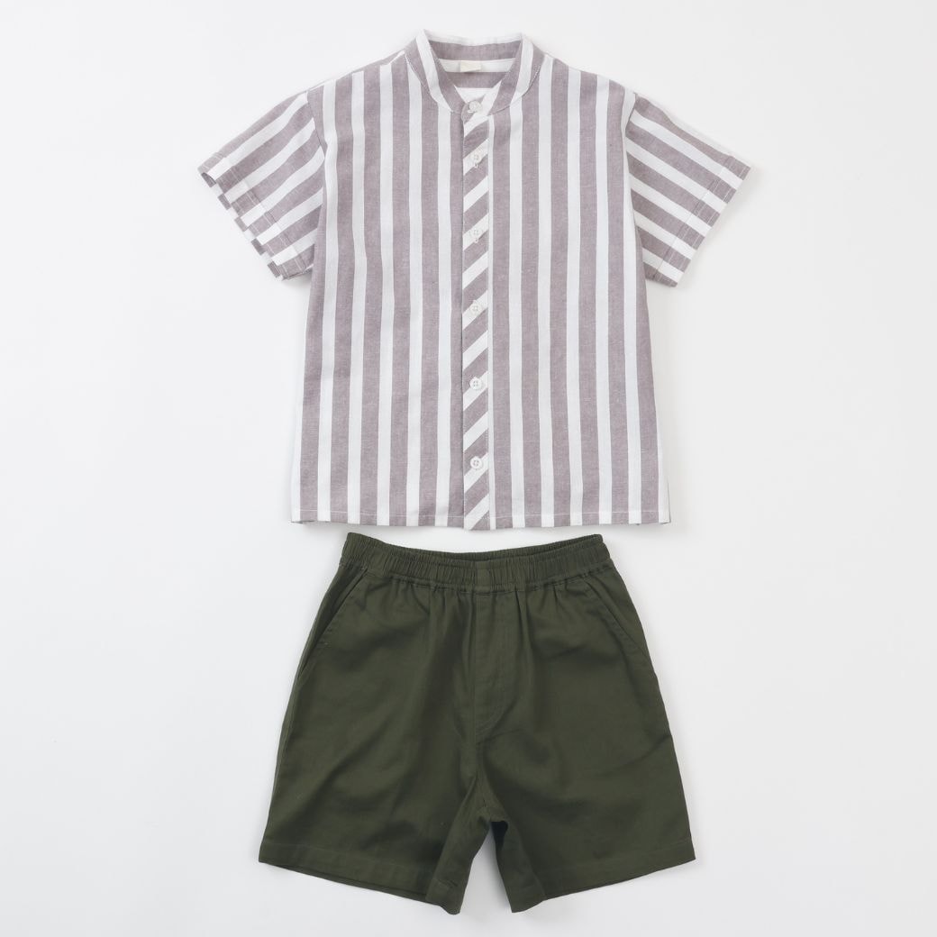 【FINALセール50%OFF】ストライプシャツ&パンツ/オールコットン2点セット 110 120 130 140cm (2531-5404) utremi/ユトレミ