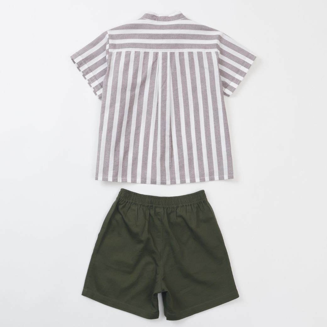 【FINALセール50%OFF】ストライプシャツ&パンツ/オールコットン2点セット 110 120 130 140cm (2531-5404) utremi/ユトレミ