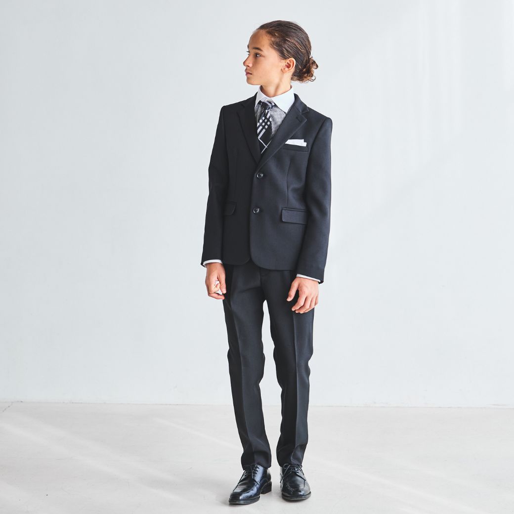 ブラックチェックタイロングパンツスーツ (8471-5600) 140 150 160 170cm CHOPIN/ショパン 【PREMIUMライン】