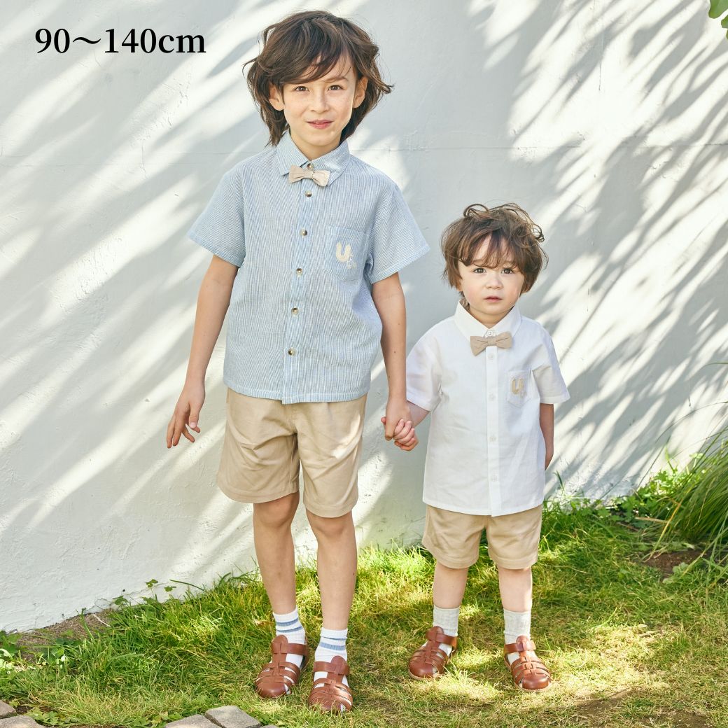 蝶ネクタイ付きシャツ＆パンツ/オールコットン3点セット 90 100 110 120 130 140cm (2531-5200/2531-5400) utremi/ユトレミ