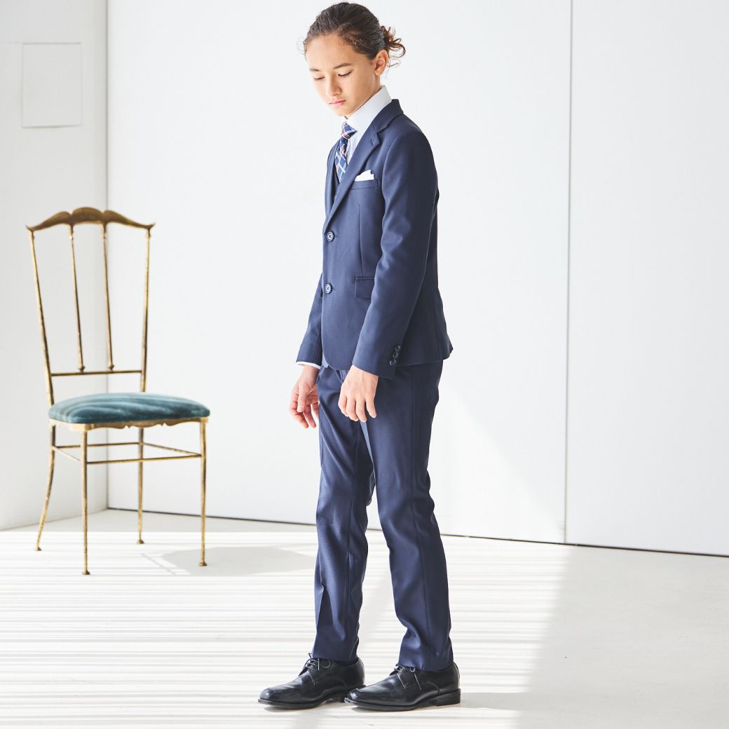 ネイビーシャドーチェックスリーピーススーツ 150 160 170cm (8471-5602) CHOPIN/ショパン 【PREMIUMライン】