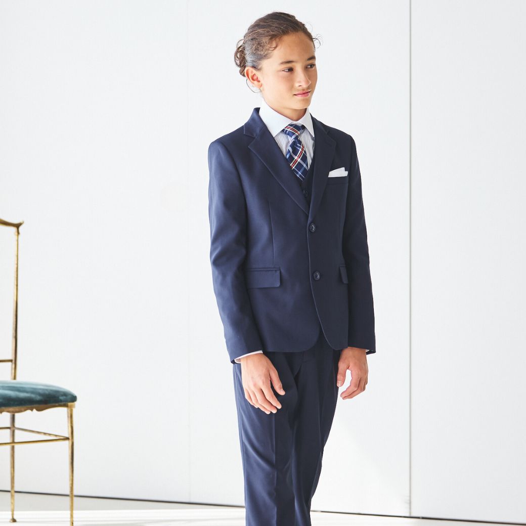 ネイビーシャドーチェックスリーピーススーツ 150 160 170cm (8471-5602) CHOPIN/ショパン 【PREMIUMライン】