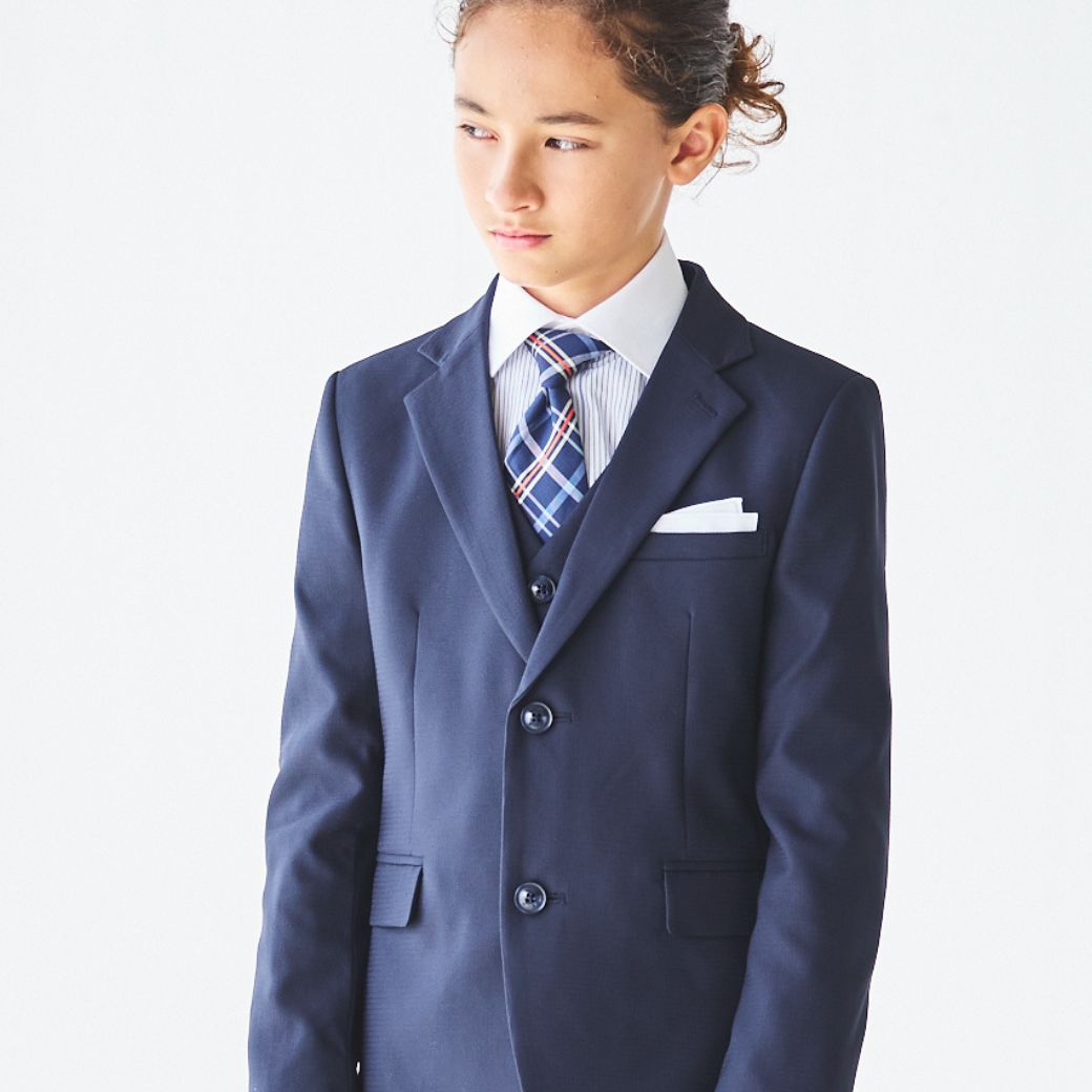 ネイビーシャドーチェックスリーピーススーツ 150 160 170cm (8471-5602) CHOPIN/ショパン 【PREMIUMライン】