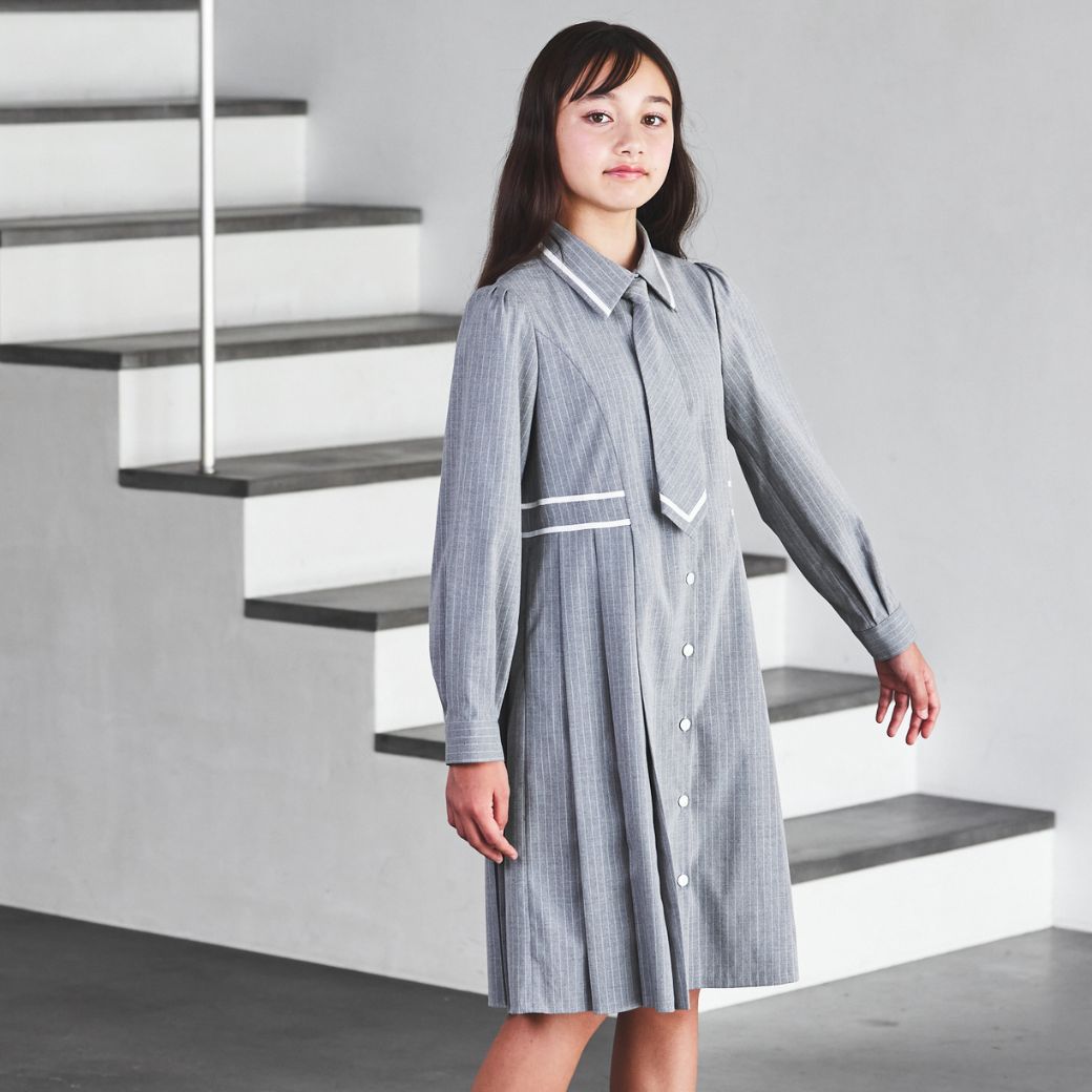 【期間限定50%OFF】ピンストライプラインアクセントワンピース 150 160 165cm (8476-2500) CHOPIN/ショパン