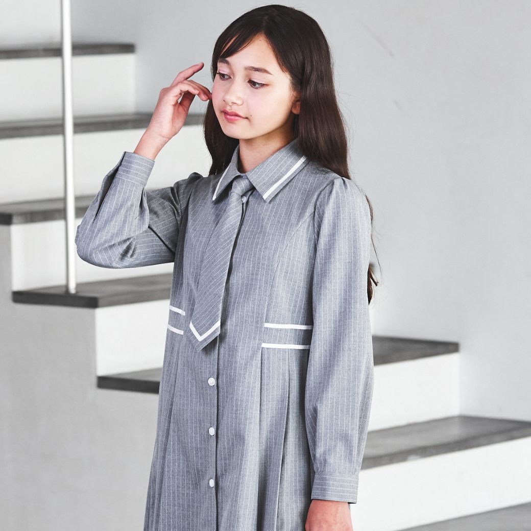 【期間限定50%OFF】ピンストライプラインアクセントワンピース 150 160 165cm (8476-2500) CHOPIN/ショパン