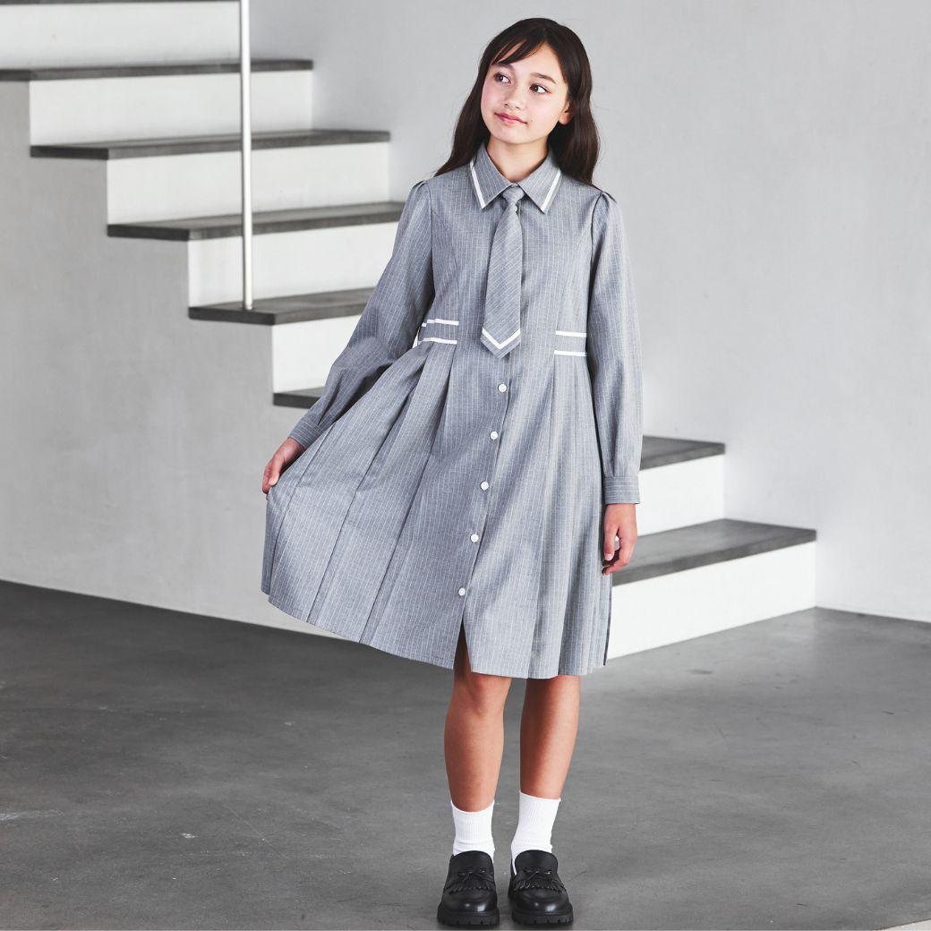 【期間限定50%OFF】ピンストライプラインアクセントワンピース 150 160 165cm (8476-2500) CHOPIN/ショパン