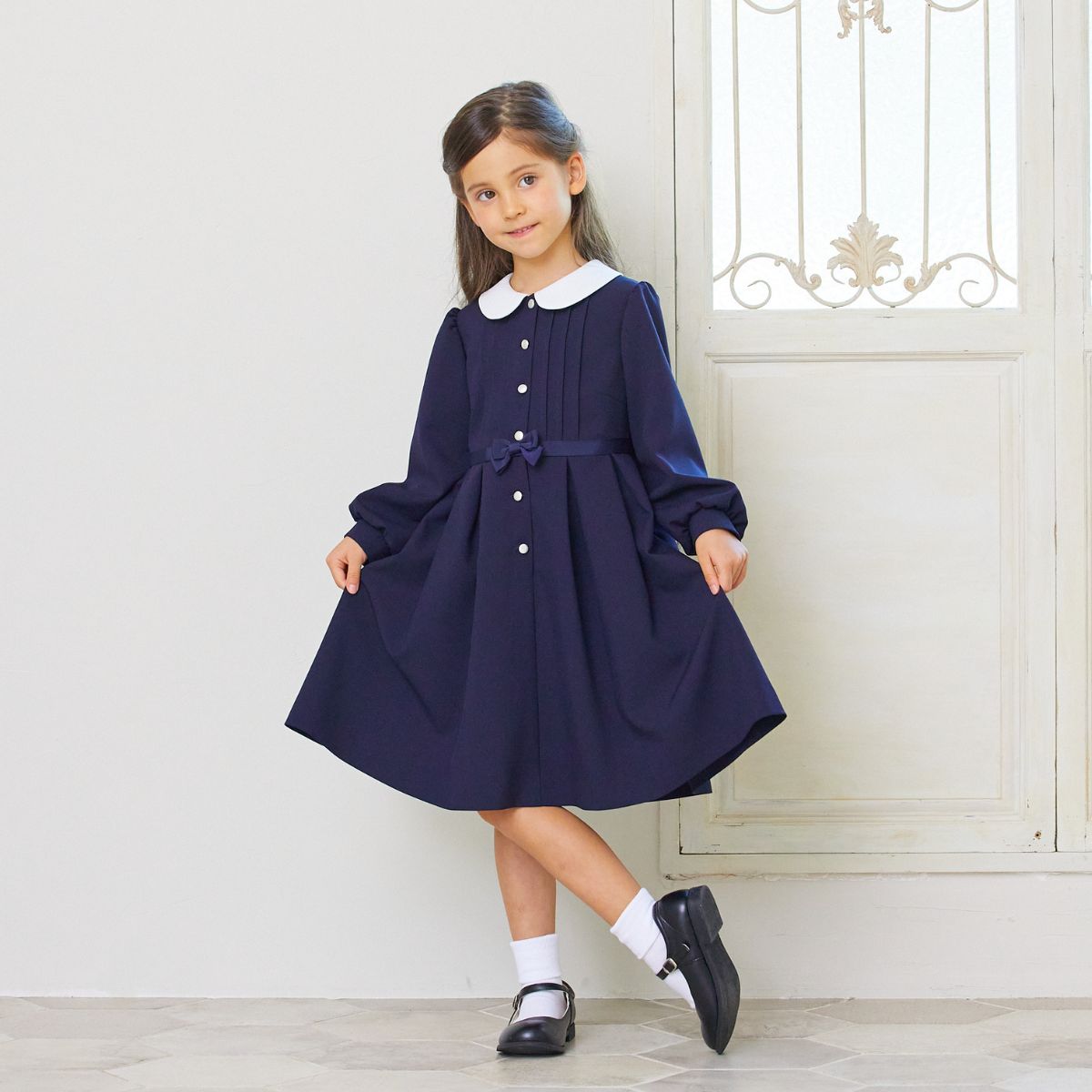 NEW【セール20%OFF】白襟タックワンピース 115 120 130cm(8306-8307)