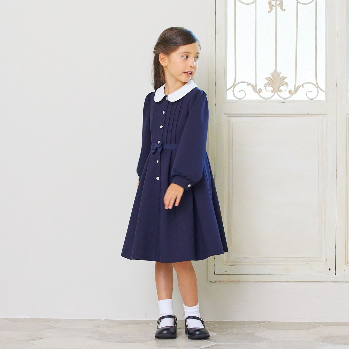 NEW【セール20%OFF】白襟タックワンピース 115 120 130cm(8306-8307)