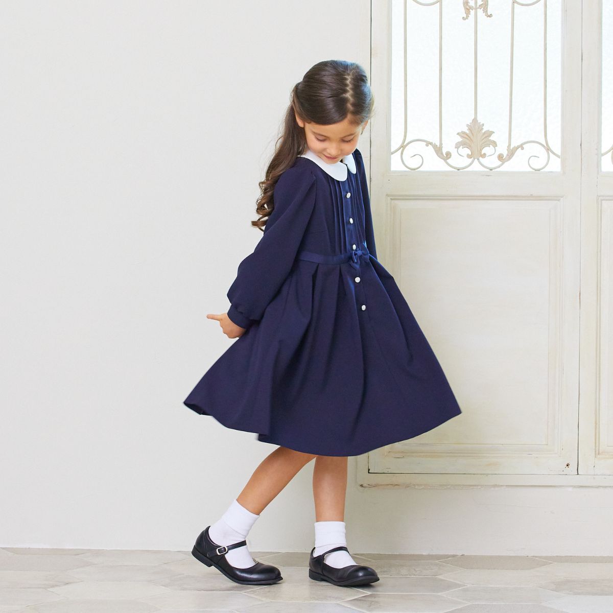 NEW【セール20%OFF】白襟タックワンピース 115 120 130cm(8306-8307)